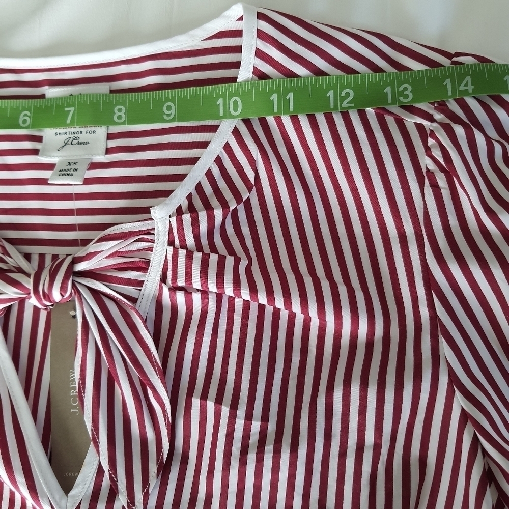 NWT J. Crew Striped Top Cotton Long Sleeve Cuffed Red White Stripe - Picture 6 of 10